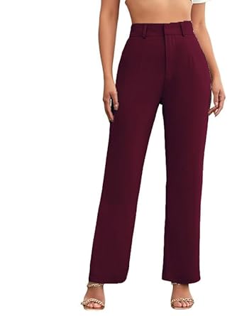 PPTOSS Women's Poly Cotton Trousers Pants Relaxed Fit Boot Cut Ribbed Bell Bottom Trousers for Women