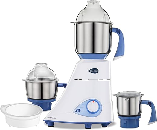 Preethi Blue Leaf Diamond MG-214 750 Watt Mixer Grinder with 3 Jars (Wet Grinding (1.5 litres) + Dry Grinding Jar (0.5 litre) + Chutney Jar (0.4 litre)Stainless steel), Blue/White