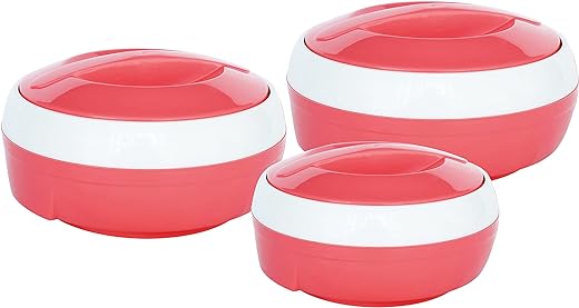 PRINCEWARE Plastic Plaid Casserole Set, 3 Pcs, Pink, 3.1 liter