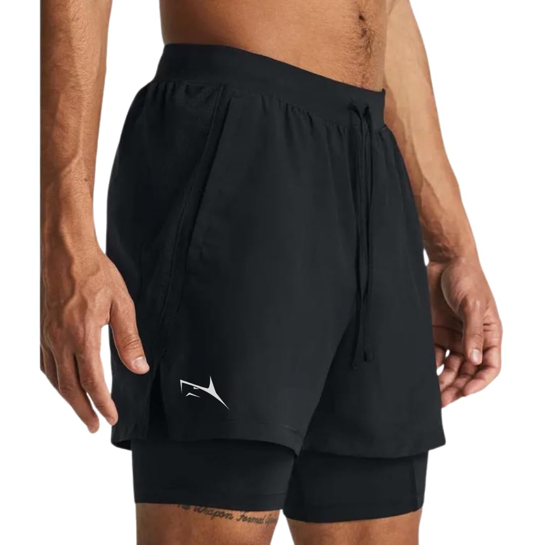 PROSHARX 2 in 1 Active Dual Shorts with Inner Tights Layer | Men's Double Layer Short for Running, Gym & Sports