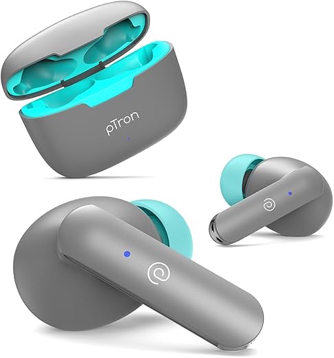 pTron Bassbuds Duo in-Ear Wireless Earbuds, Immersive Sound, 32Hrs Playtime, Clear Calls Tws Earbuds, Bluetooth V5.1 Headphones, Type-C Fast Charging, Voice Assistant & Ipx4 Water Resistant (Grey)