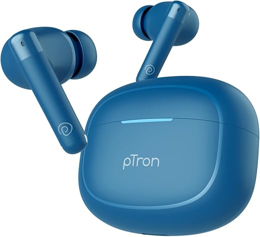 pTron Bassbuds Duo Pro TWS Earbuds with 3D AudioScape, TruTalk AI-ENC Calls, Thunder Bass, 38H Playtime, 50ms Low Latency Movie/Music Modes, BT 5.3 & Ultra HD Mic, Fast Type-C Charging & IPX5 (Blue)