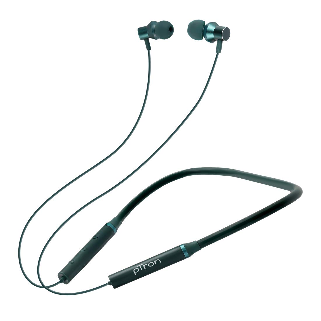 pTron Tangentbeat in-Ear Bluetooth Wireless Headphones with Mic, Punchy Bass, 10mm Drivers, Clear Calls, Dual Pairing, Fast Charging, Magnetic Buds, Voice Assist. & IPX4 Wireless Neckband (Dark Green)