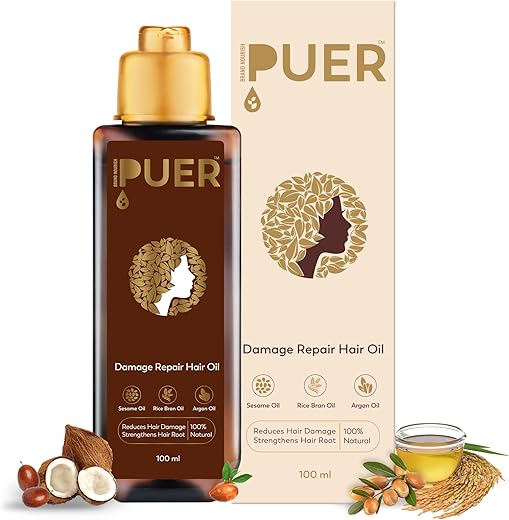 PUER Baby Damage Repair Hair Oil, 100ml| 100% Natural | Made with 6 sealing oils| No more Frizz & Split ends| No artificial fragrance