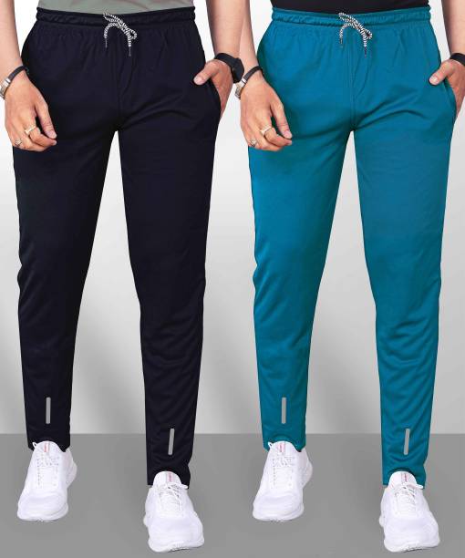 QFABRIX Solid Men Black, Light Blue Track Pants