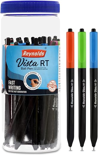 Reynolds VISTA RT BP 25 CT JAR - 20 BLUE & 5 BLACK | Ball Point Pen Set With Comfortable Grip | Pens For Writing | School and Office Stationery | Pens For Students | 0.7 mm Tip Size