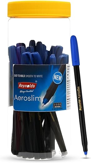 Reynolds AEROSLIM BP 25 CT JAR - BLUE | Ball Point Pen Set With Comfortable Grip | Pens For Writing | School and Office Stationery | Pens For Students | 0.7 mm Tip Size