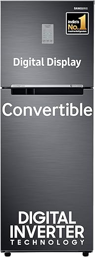 Samsung 236 L, 3 Star, Convertible, Digital Inverter with Display Frost Free Double Door Refrigerator (RT28C3733B1/HL, Black Matt, 2024 Model)