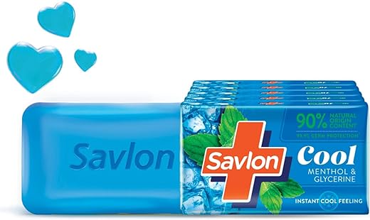 Savlon Cool Soap, with Menthol & Glycerin, 625g (125g - Combo Pack of 5), For All Skin Types