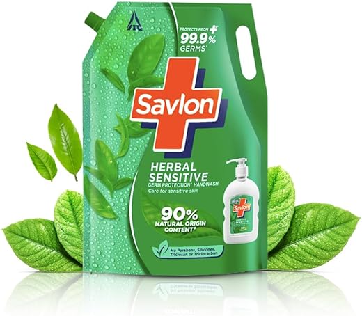 Savlon Herbal Sensitive Germ Protection Liquid Handwash, 1500ml Hand wash Refill, 90% Natural Origin, For Sensitive Hands