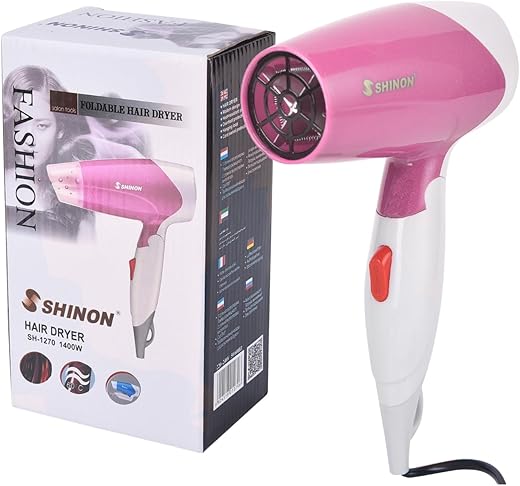 SHINON SH-1270 Professional Hair Dryer 1400 Watts Silky Shine Hot and Cold Lightweight and Foldable Hair Dryer, Pink