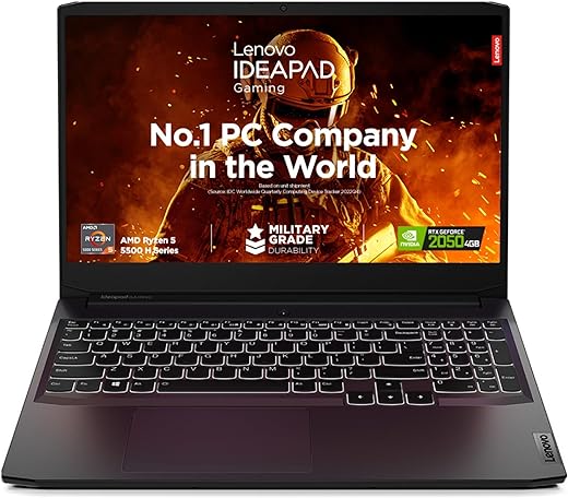 [Smart Choice] Lenovo IdeaPad Gaming 3 Laptop AMD Ryzen 5 5500H 15.6" (39.62cm) FHD IPS 300nits 144Hz (8GB/512GB SSD/Win 11/NVIDIA RTX 2050 4GB/Alexa/3 Month Game Pass/Shadow Black/2.32Kg), 82K20289IN