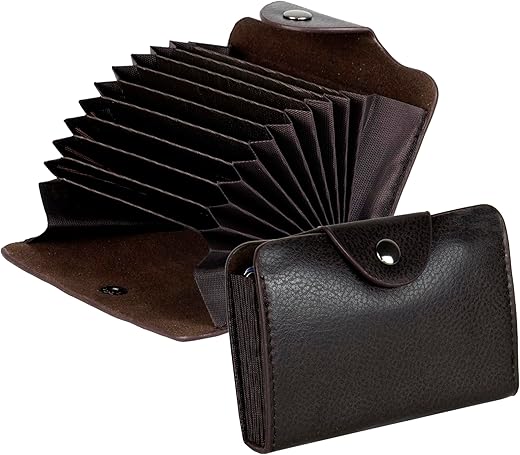 Storite 9 Slots Leather Credit Debit ATM Card Holder Case Wallet for Men & Women (10.5 x 7 x 2 cm, Brown)