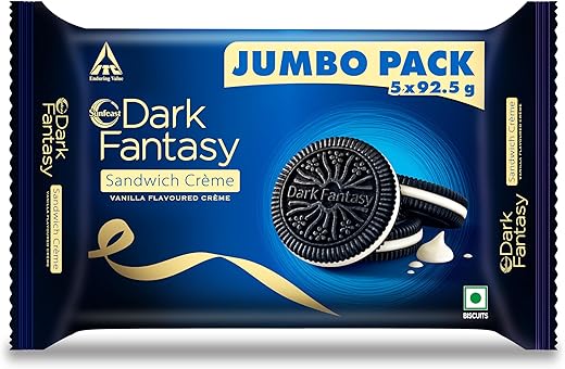 Sunfeast Dark Fantasy Vanilla Cream, 415 Gram, Dark Crunchy Biscuit With Smooth