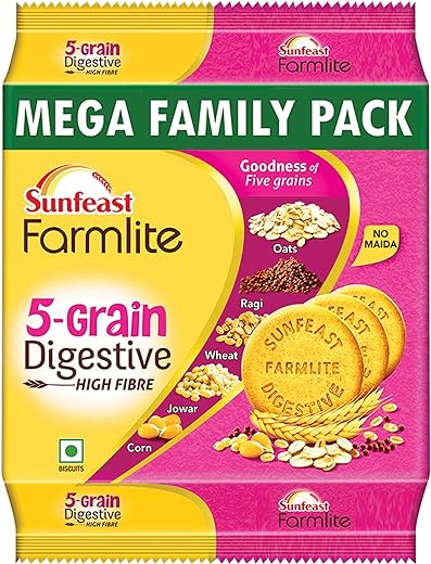 Sunfeast Farmlite 5 Grain Digestive Biscuit, High Fibre Biscuit, Goodness of 5 Grains, 800 g Pack