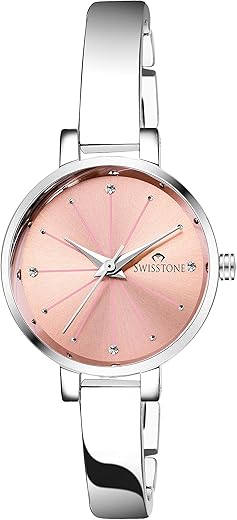 SWISSTONE Analog Stainless Steel Silver Plated Women's Watch (Pink Dial Silver Colored Strap)