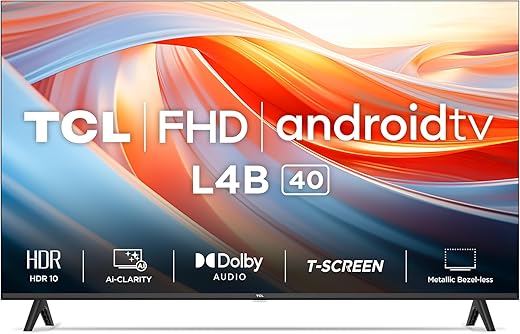 TCL 101 cm (40 inches) Mettalic Bezel-Less Full HD Smart Android LED TV 40L4B (Black)