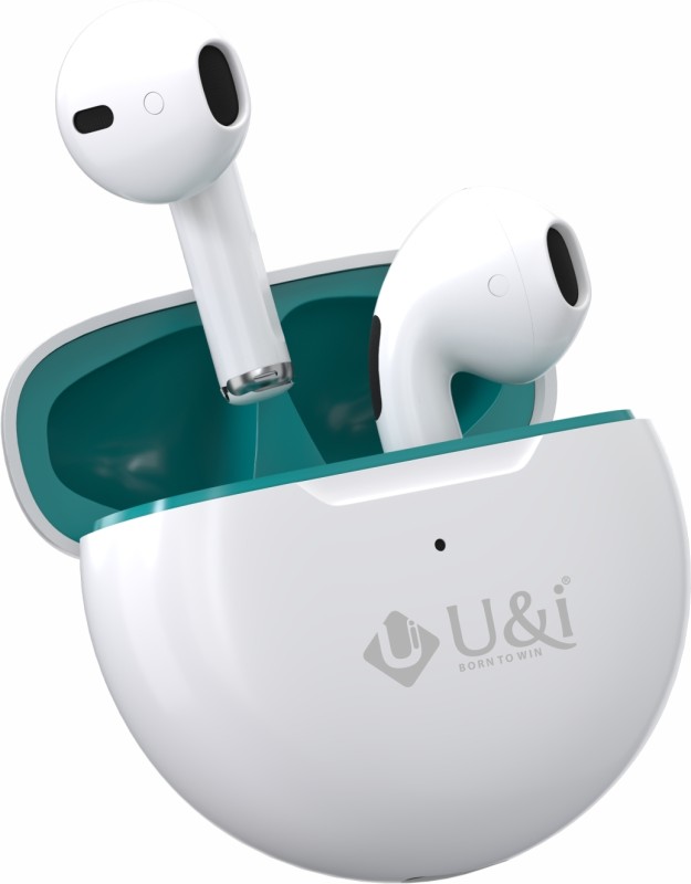 U&i Mood Series 22 Hours Battery Backup True Wireless Stereo with Mic Bluetooth Headset(White-Blue, In the Ear)