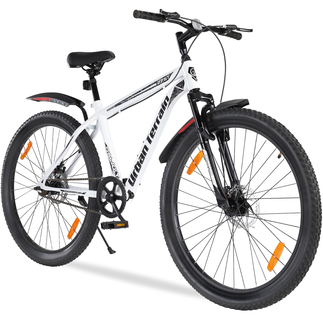 Urban Terrain Galaxy Pro High Performance Mountain Cycles for Men with Front Suspension & Dual Disc Brake & Complete Accessories MTB Bike 27.5T Single Speed | Ideal for 15+ Years, White