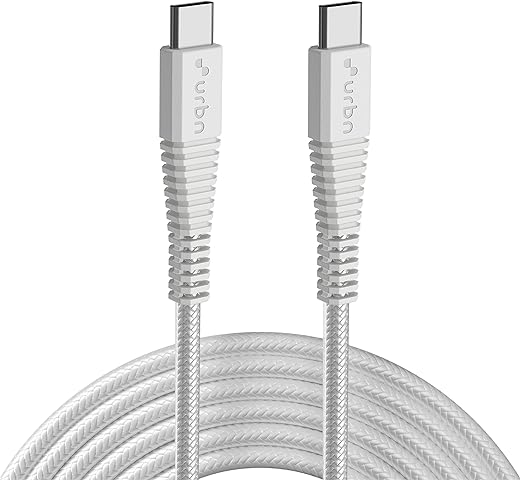 URBN 65W Fast Charging PD Cable - USB Type-C to Type-C, Unbreakable Nylon Braided, Charge & Data Transfer - Compatible with iPhone 15, Smartphones, Laptops, MacBooks - 5 Feet, White