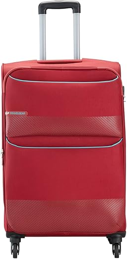 VIP Essencia Durable Polyester Soft Sided Check-in Luggage Spinner Suitcase Dual Wheels with Quick Access Front Pockets (Medium, 69Cm, Red)