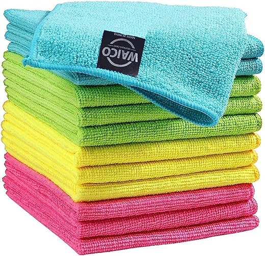 WAICO Microfiber Cleaning Cloth - 12 Pack (12" x 12") Highly Absorbent, Lint and Streak Free, Multi -Purpose Cleaning Towels for Home, Kitchen, Car & Bike (Assorted Colour) (Pack of 12)