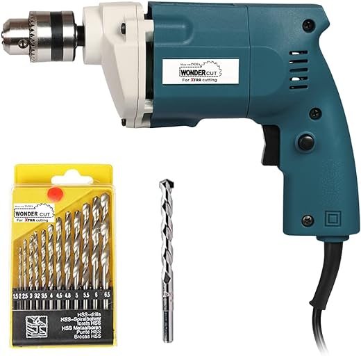 WONDERCUT Wc-Ed-10-B-Cmb Drill Machine 10Mm With Free 13Pcs Hss Drill Bits & 1Pc Masonary Bit Combo, Blue
