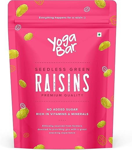 YogaBar Premium Green Raisins 500 grams| Kishmish |100% Fresh Pure Seedless Kismis Raisins|Munakka Dry Fruit|Rich in Iron, Calcium, Vitamin B & Boosts Immunity |Healthy Snacks|Dry Fruit Gift Pack