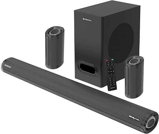 ZEBRONICS Zeb-Juke BAR 9500WS PRO Dolby 5.1 soundbar with Wireless Satellites, Dolby Audio, 525 Watts Output Power, 16.5cm subwoofer, HDMI ARC, Optical, BT v5.0, LED Display, Wall Mount and AUX,Black