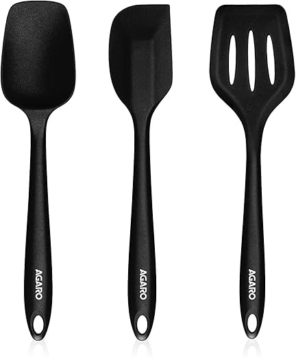 AGARO Deluxe Silicone Spatula Set of 3, Heat Resistant, Cooking, Baking and Mixing, Non-Stick Cookware, BPA Free, Seamless Design, Black.