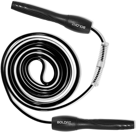 Boldfit Skipping Rope for Men and Women Jumping Rope With Adjustable Height Speed Skipping Rope for Exercise, Gym, Sports Fitness Adjustable Jump Rope, Polyvinyl Chlorine (PVC), Black-White