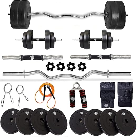 BULLAR Home Gym Set (8-30) kg Home Gym Combo with Curl Rod and Pair of Dumbbell Rods Gym Equipment for Men and Exercise Accessories for Fitness. (10 kg Home Gym Set)