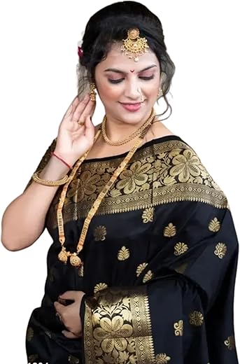 C J Enterprise Women's Pure Banarasi Silk Saree Kanjivaram Style Saree With Blouse Piece For Wedding (Vruksh)