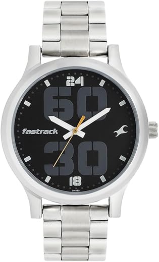 Fastrack Men Bold Quartz Analog Black Dial Stainless Steel Strap Watch for Guys-NS38051SM07