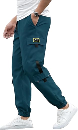 Jump Cuts Mens Solid Patrol Blue Polyester Slim Fit Cargo Pant