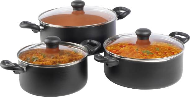 Kreme Casserole 2.5L + 3.5L + 4.5L Induction Bottom Non-Stick Coated Cookware Set  (Aluminium, 3 - Piece)