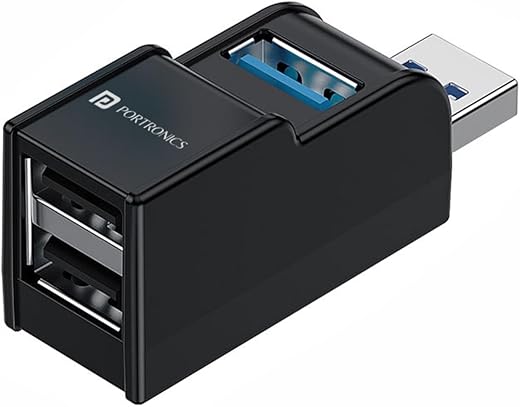 Portronics Mport 3A USB Hub (3-in-1), Multiport Adapter with USB 3.0 & 2-Port USB 2.0, Upto 5 Gbps High Data Transfer Speed for PC, Laptop & Mac (Black)