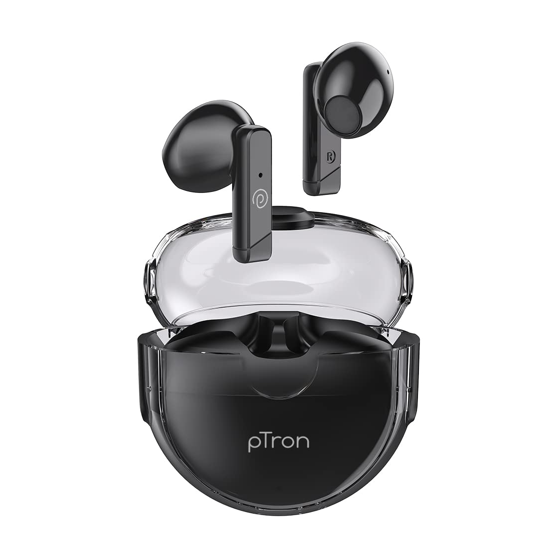 pTron Bassbuds Fute 5.1 Bluetooth Truly Wireless Featherlite TWS in Ear Earbuds with Mic, 25Hrs Playtime, 13mm Driver, Immersive Audio Headphones, Touch Control, Voice Assist & Fast Charging (Black)