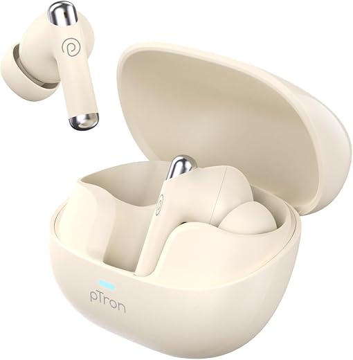 pTron Newly Launched Zenbuds Evo X5 34dB ANC TWS Earbuds, Transparency Mode, 4 Mic ENC Calls, 45H Playtime, 40ms Low-Latency, in-Ear Bluetooth 5.3 Wireless Headphones & Type-C Charging (Pearl White)