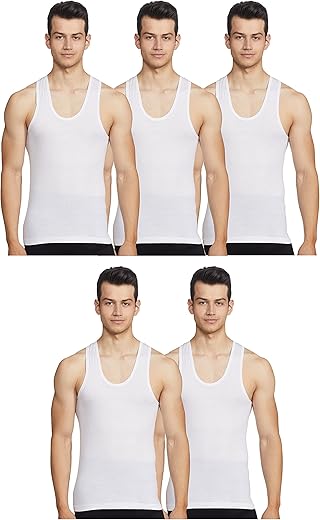 Rupa Jon Men Vest, Round Neck Sleeveless Vest, 100% Cotton, Regular Fit,White,Pack of 5