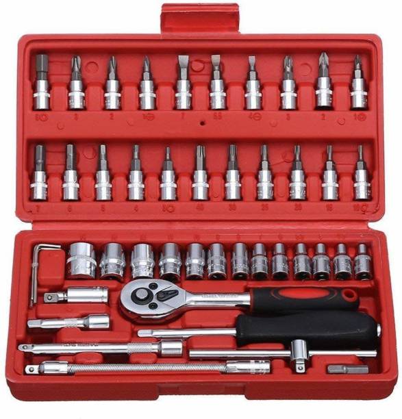 Shdav High Quality 46pcs 1/4-Inch Socket Set Tool Ratchet Torque Wrench Combo Tools Kit Car Repair Tools Set Socket Set (Pack of 46) Combination Screwdriver