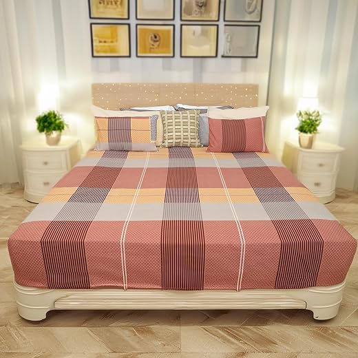 Status Contract -2024 Cotton Rich Double Bedsheet with 2 Pillow Covers for Bed Room, Home, Hotel-120 GSM (D2)