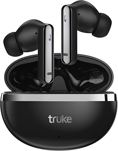 truke New Launched Q1 Lite True Wireless in Ear Earbuds, 48H Playtime Ear Buds, Crystal-Clear Calls, Fast Charging, Elegant Royal Design, Bluetooth 5.4, Noise Cancellation, Gaming Mode (Silver)