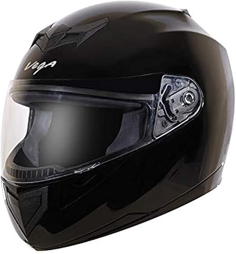 Vega Edge ISI Certified Full Face Gloss Finish Helmet for Men and Women with Clear Visor(Black, Size:L)