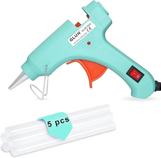 20 Watt Glue Gun Peach Colour with 7mm Glue Sticks 6 inch, ON and Off Switch Button, LED Indicator, Transparent Glue Sticks for Craft Specialist and DIY Works (20W 5 Sticks)