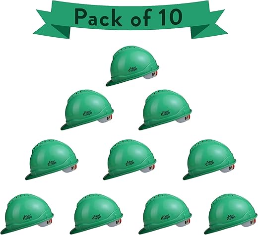 Allen Cooper Industrial Safety Helmet SH-722, Shell with Ventilation, Plastic Cradle with Ratchet adjustable Headband - GREEN (Pack Of 10)