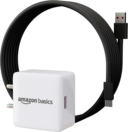 Amazon Basics 22.5W USB-A Charger + Type A to Type C PVC Cable | Fast Charging Wall Adapter (White) with 22.5W Cable Included | Compatible with Oppo, Samsung, Redmi and Hauwei Phones