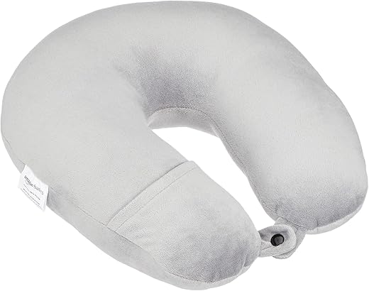 amazon basics Travel Neck Pillow, Unisex, Multipurpose, U-Shaped, Grey, Poly Fill;Velvet