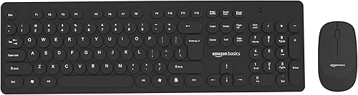 Amazon Basics Wireless Keyboard and Mouse Combo | 1000 DPI Mouse | 104 Rounded Silent Keys | Lightweight | Compatible to Mac and Windows | Plug-and-Play (Black)