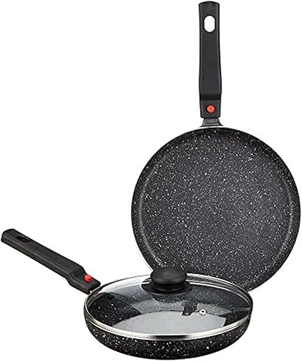 Amazon Brand - Solimo Aluminium 3 Piece Non-Stick Cookware Set with Detachable Handle | Granite Finish | Induction Base | Pfoa Free | High Temperature Resistant Exterior Coating | Black